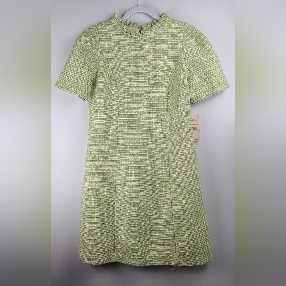 Nanette Lepore new creamy green tweed midi careerwear dress w/ lining, size 12